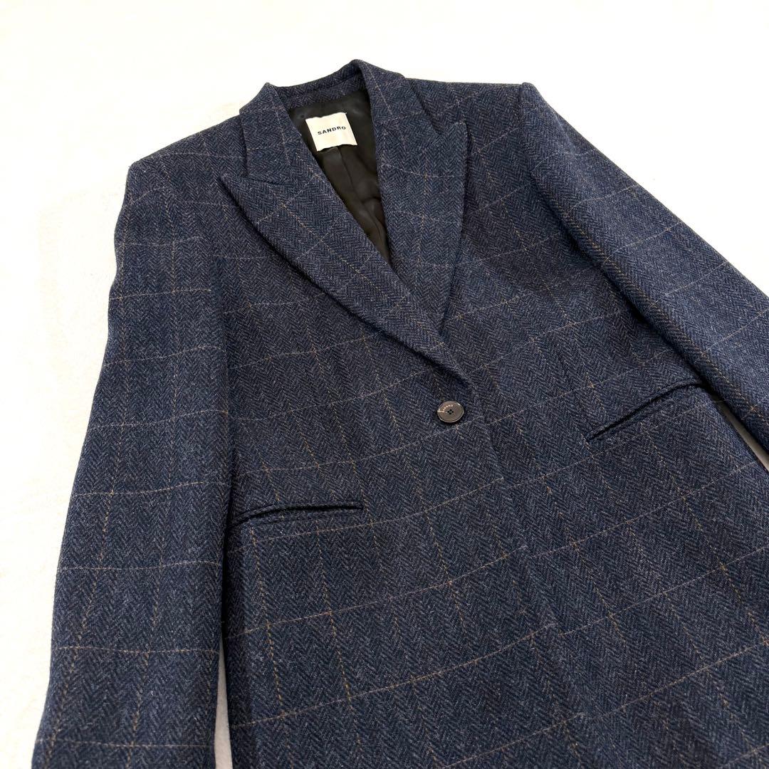 SANDRO テーラードジャケット ネイビー チェック柄 36