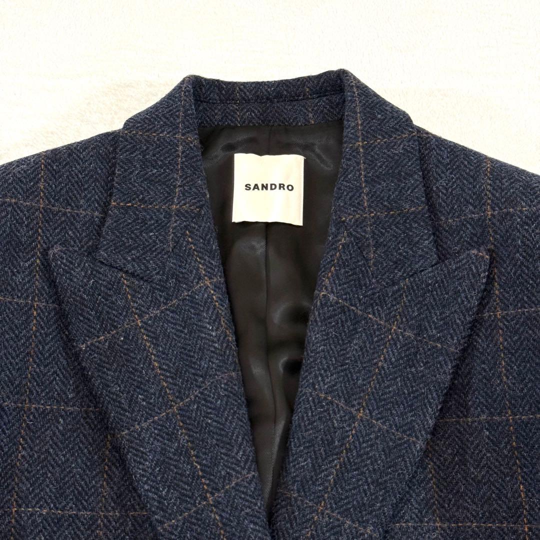 SANDRO テーラードジャケット ネイビー チェック柄 36