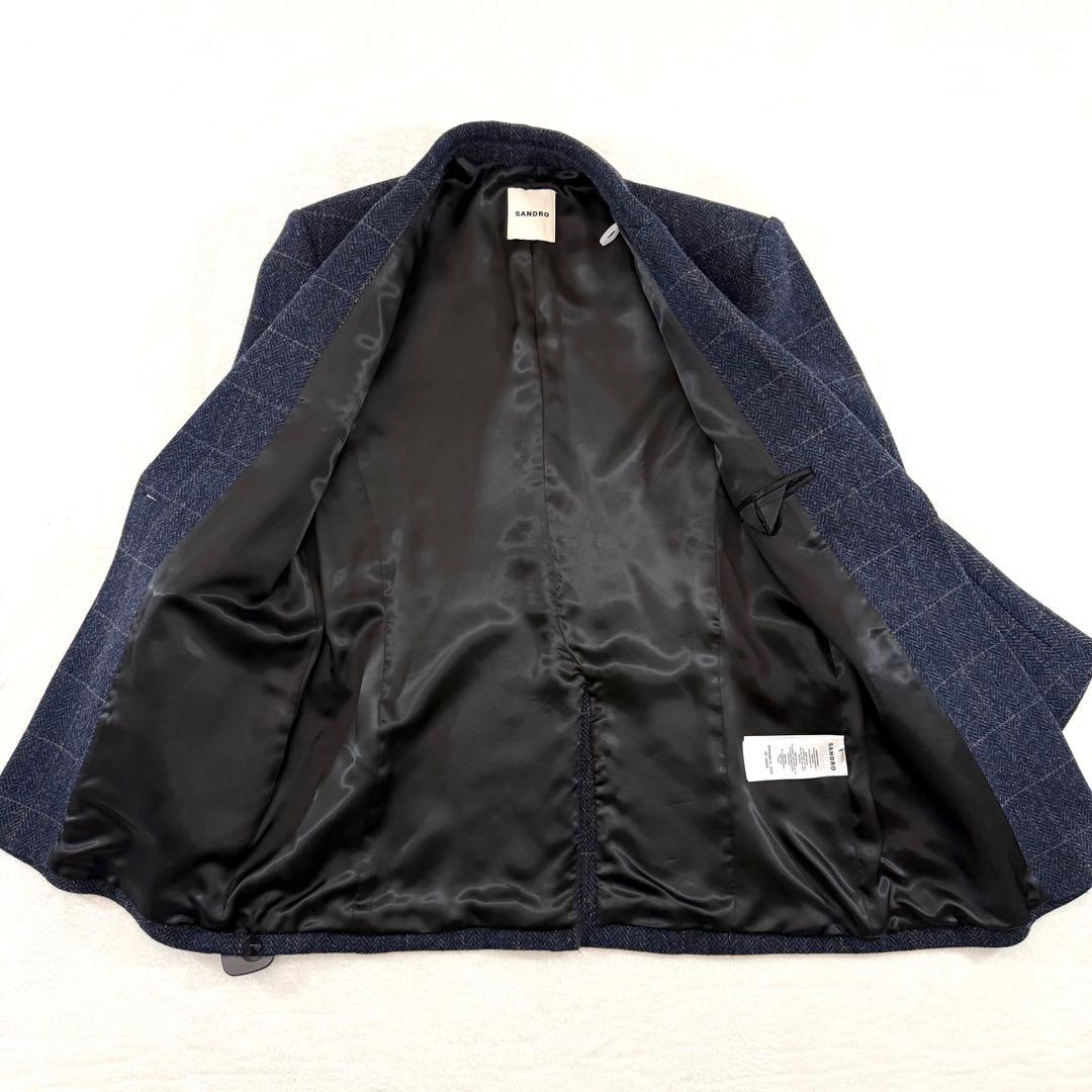 SANDRO テーラードジャケット ネイビー チェック柄 36