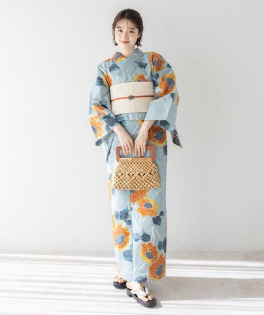 ひまわり柄 浴衣 Sサイズ　帯・下駄セット