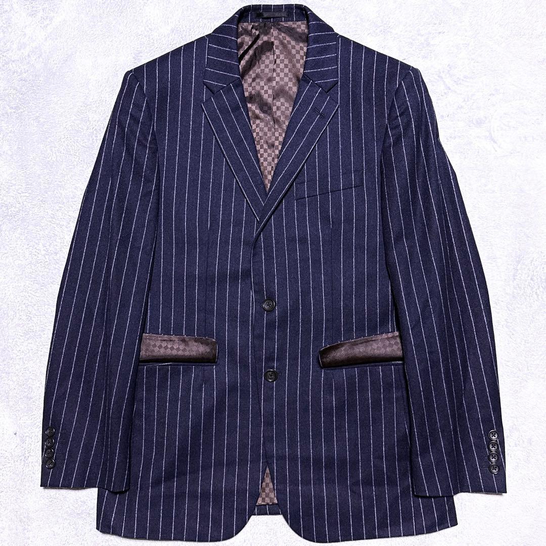 【未使用級】タケオキクチ カノニコ スーツ 起毛 ストライプ ネイビー 格子柄