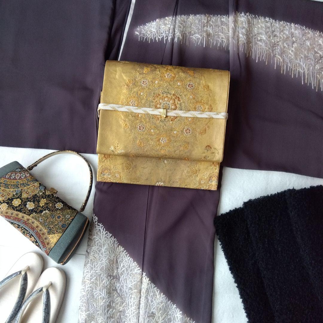 ◆美品◆樹氷 日本刺繍 訪問着 袷 灰茶色 正絹 結婚式 式典 パールトーン加工