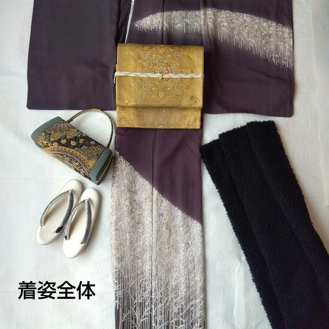 ◆美品◆樹氷 日本刺繍 訪問着 袷 灰茶色 正絹 結婚式 式典 パールトーン加工