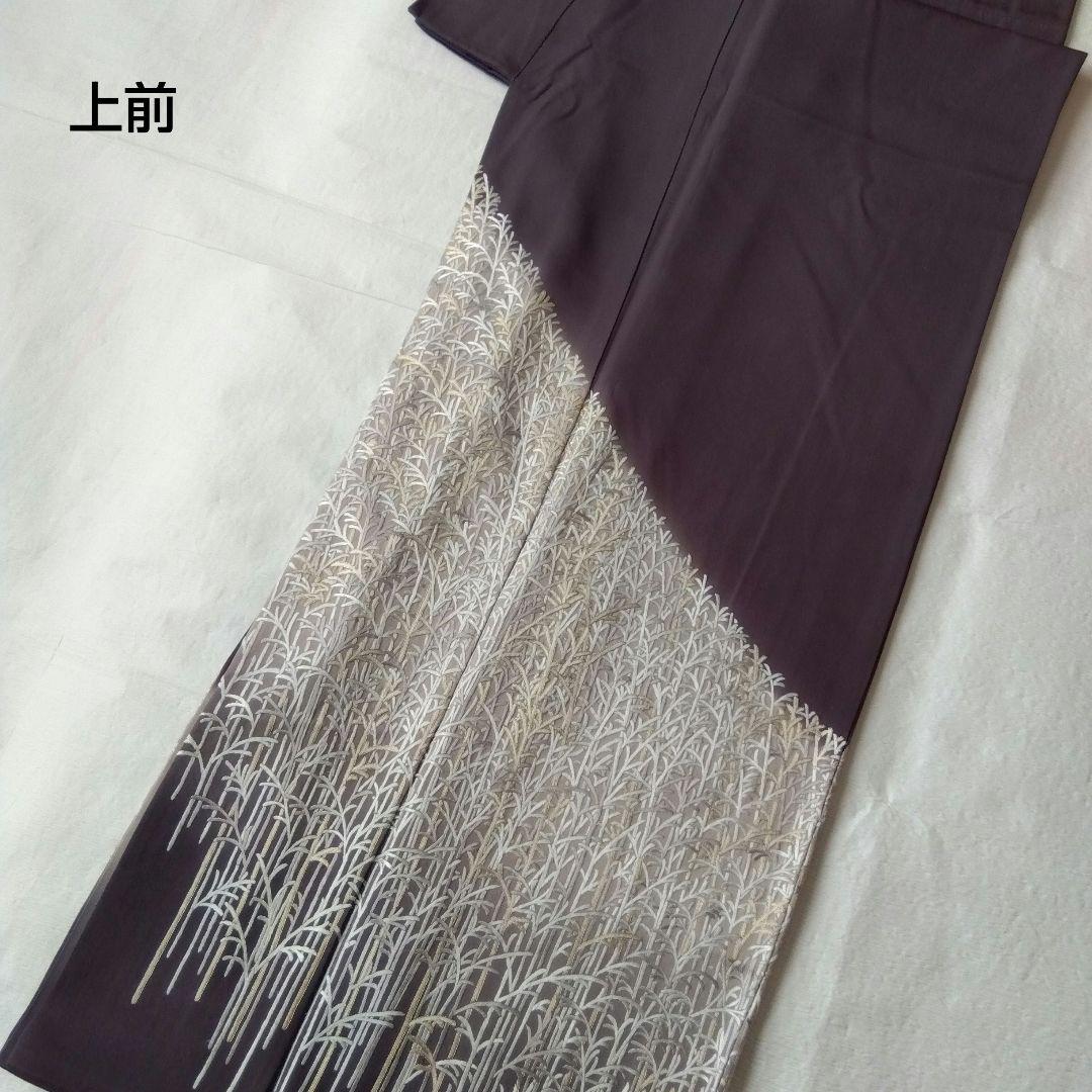 ◆美品◆樹氷 日本刺繍 訪問着 袷 灰茶色 正絹 結婚式 式典 パールトーン加工