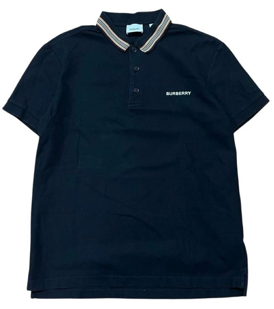 現行 BURBERRY ストライプ フロントロゴ ポロシャツ