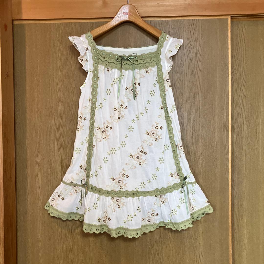 ピンクハウス　チュニック　ブラウス　刺繍　ハシゴレース　生成り色