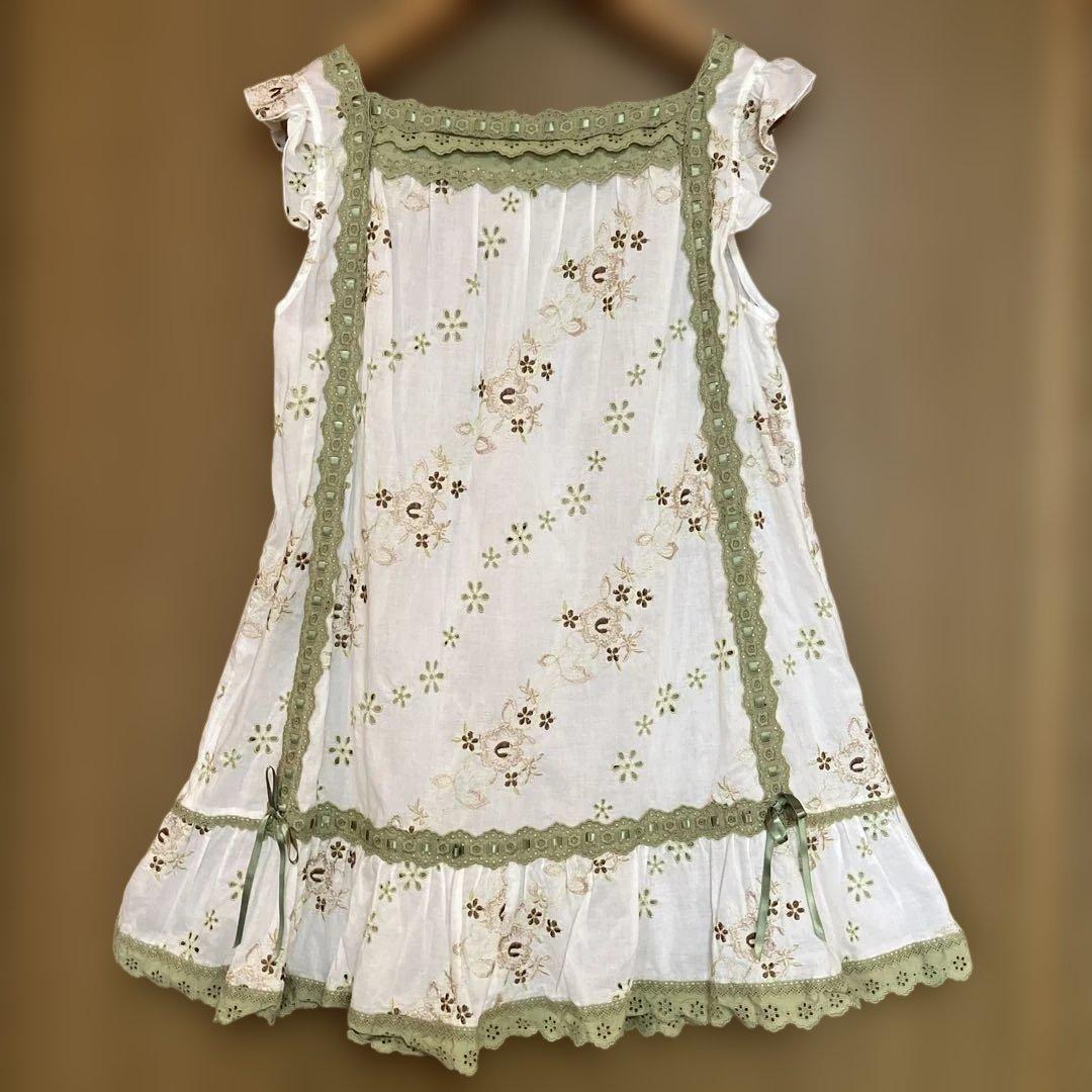 ピンクハウス　チュニック　ブラウス　刺繍　ハシゴレース　生成り色