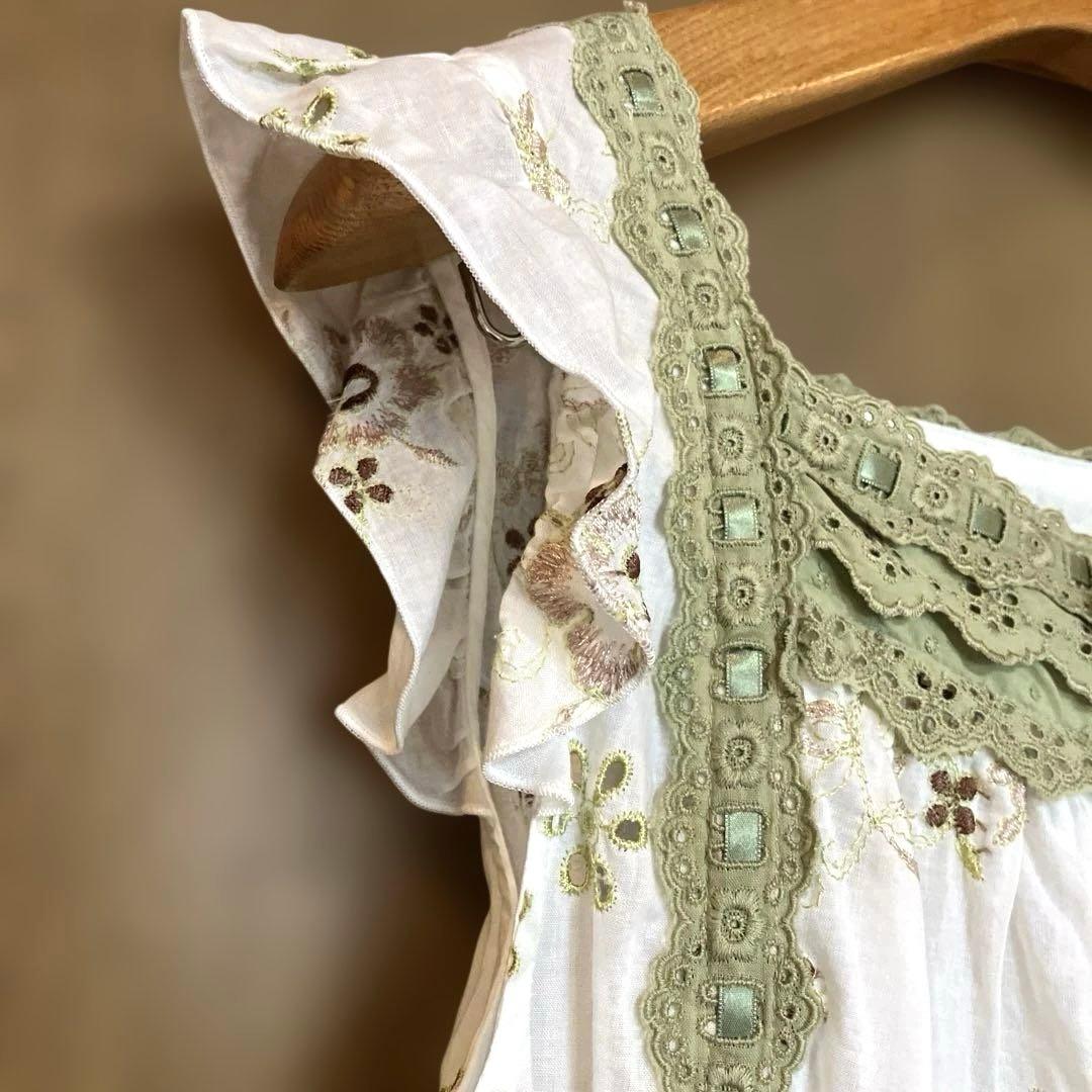 ピンクハウス　チュニック　ブラウス　刺繍　ハシゴレース　生成り色