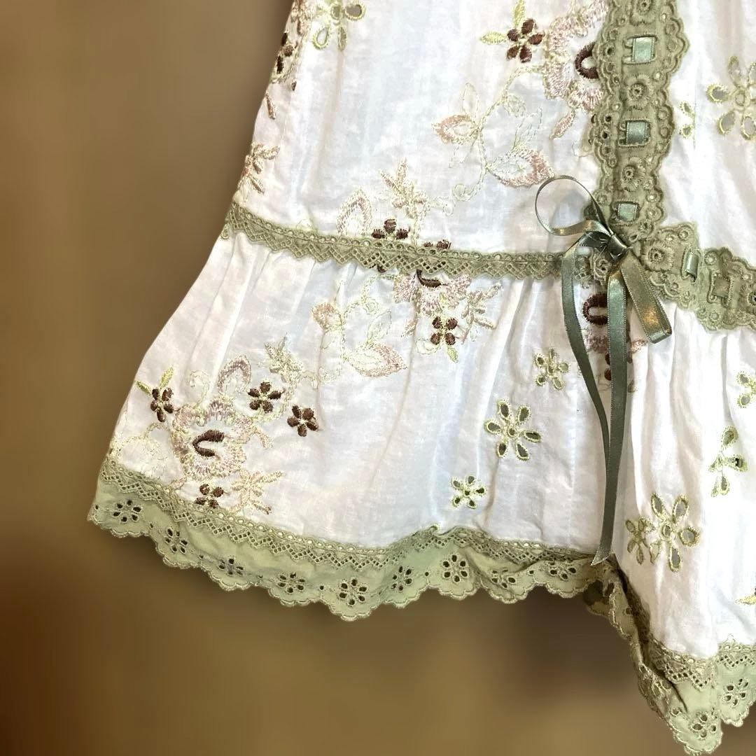 ピンクハウス　チュニック　ブラウス　刺繍　ハシゴレース　生成り色