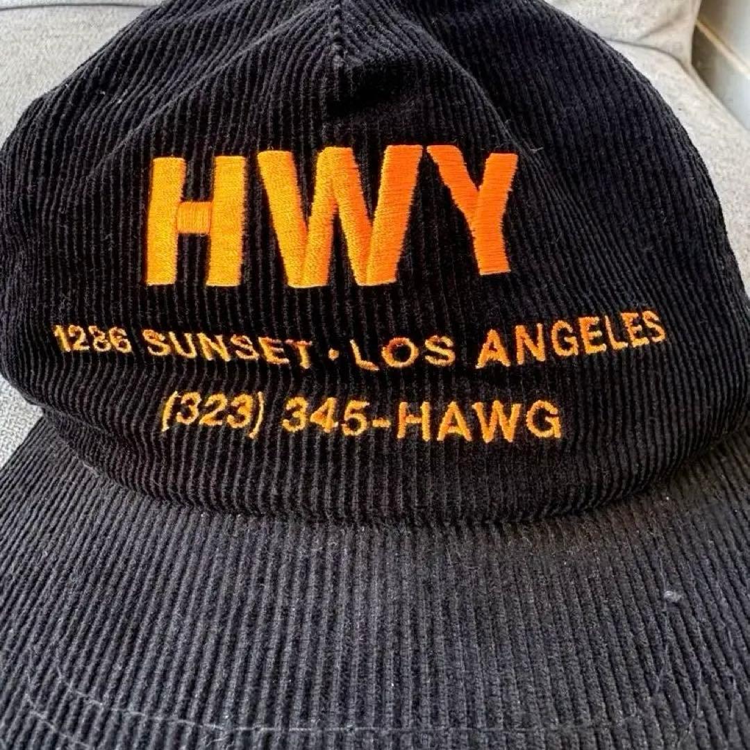 HWY 刺繍ロゴ 黒キャップ　ハイウェイ　チョッパー　コーデュロイ