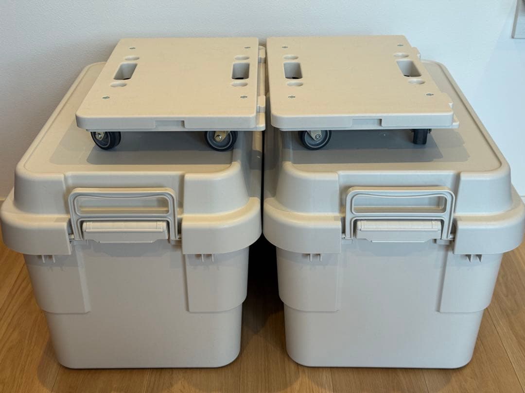 無印 頑丈収納ボックス 大 50L 旧仕様2個 平台車 2個