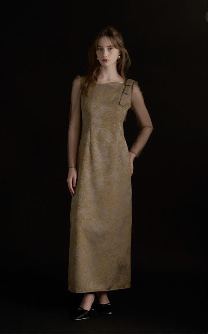 スーツ・フォーマル・ドレス LERURE Shoulder ribbon jacquard dress