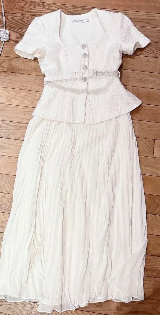 た*こ様 Self portrait プリーツシフォンとブークレツイードのミディ