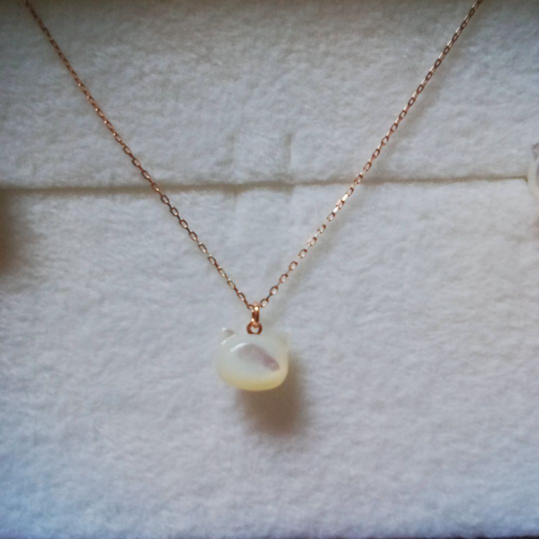 k10　猫　シェル　ネックレス　ピアス　未使用　バラ売り不可