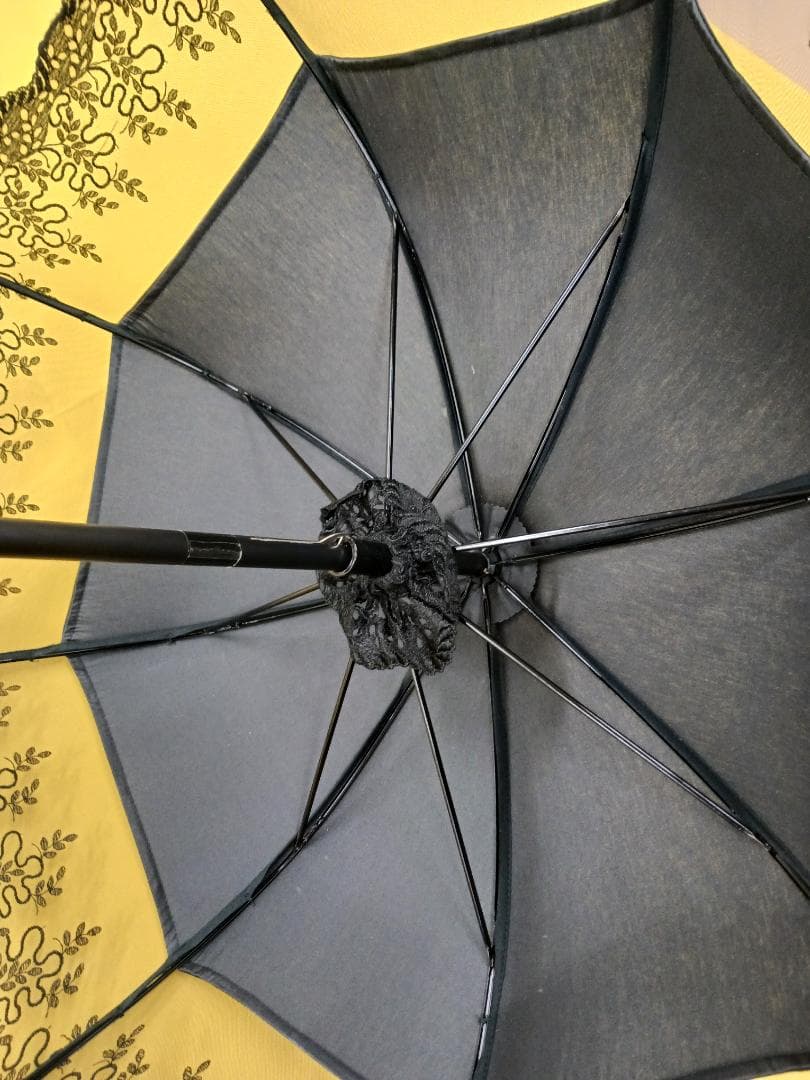 フランス製　レース黒長日傘 タッセル付き　未使用