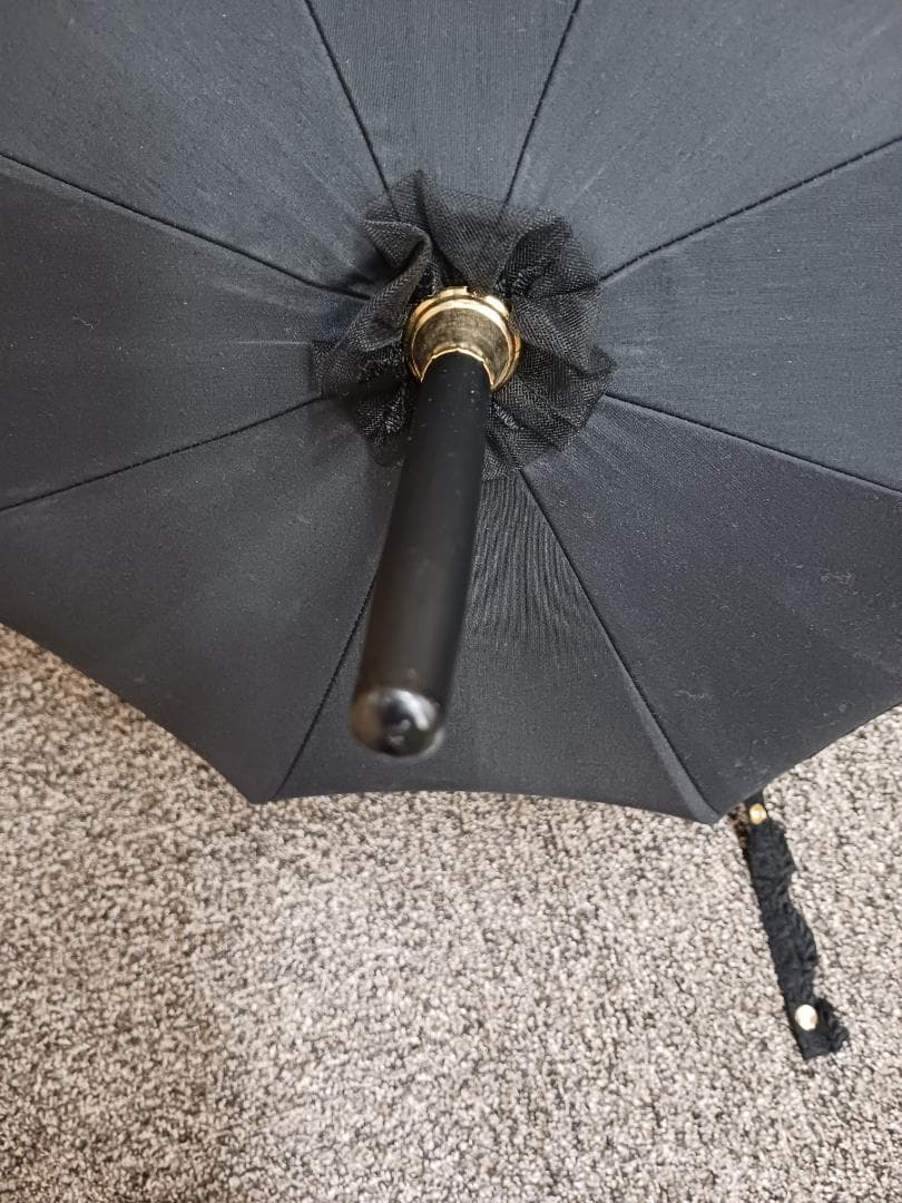 フランス製　レース黒長日傘 タッセル付き　未使用