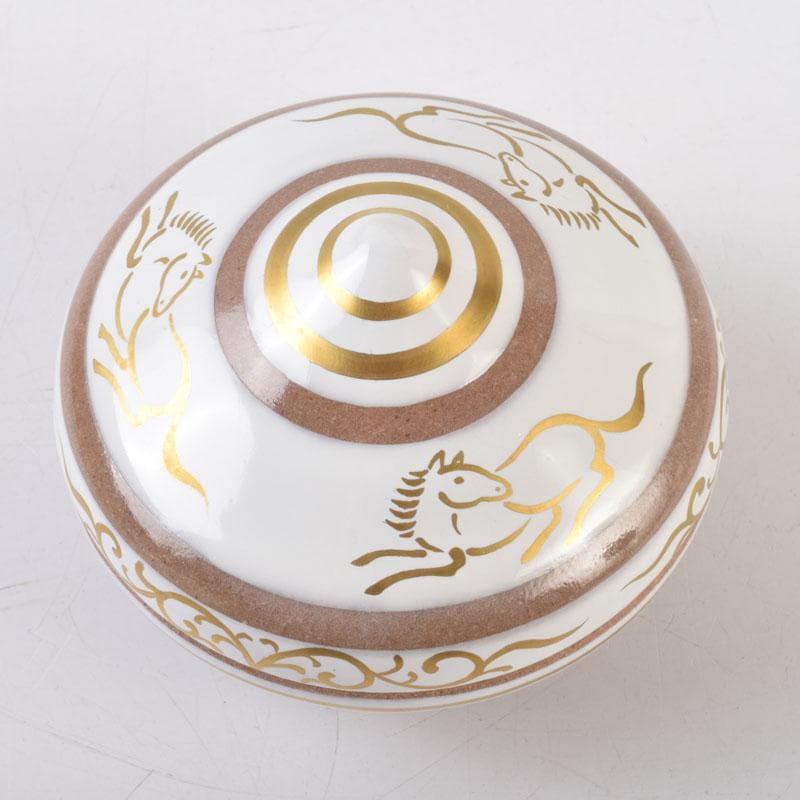 すみれ　京焼　清栄寺窯杉田祥平造　赫土地馬文　宝珠香合　共箱　V　8972