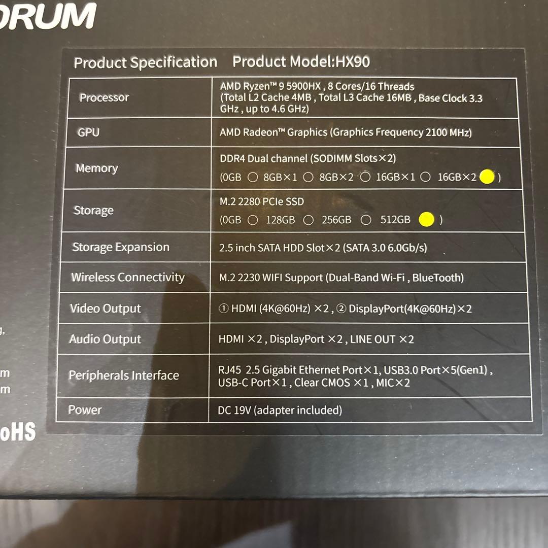 ミニPC MINISFORUM HX90 Ryzen9 5900HX win11 32GB