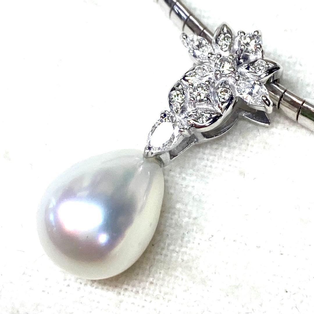 美品☆K18 WG☆銀座ミワ☆白蝶南洋真珠オーロラフェニックス×絶品ダイヤトップ