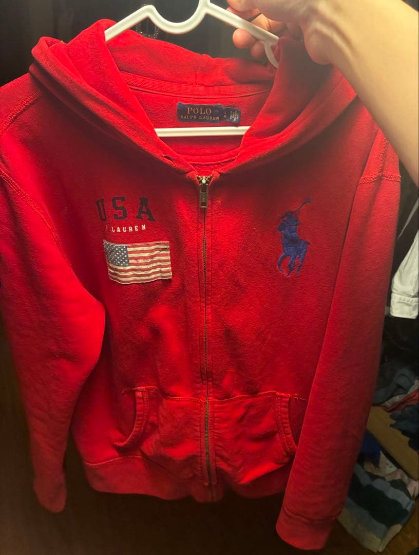 ★ラルフローレン★Y2K ビッグポニー パーカー レッド U.S.A.