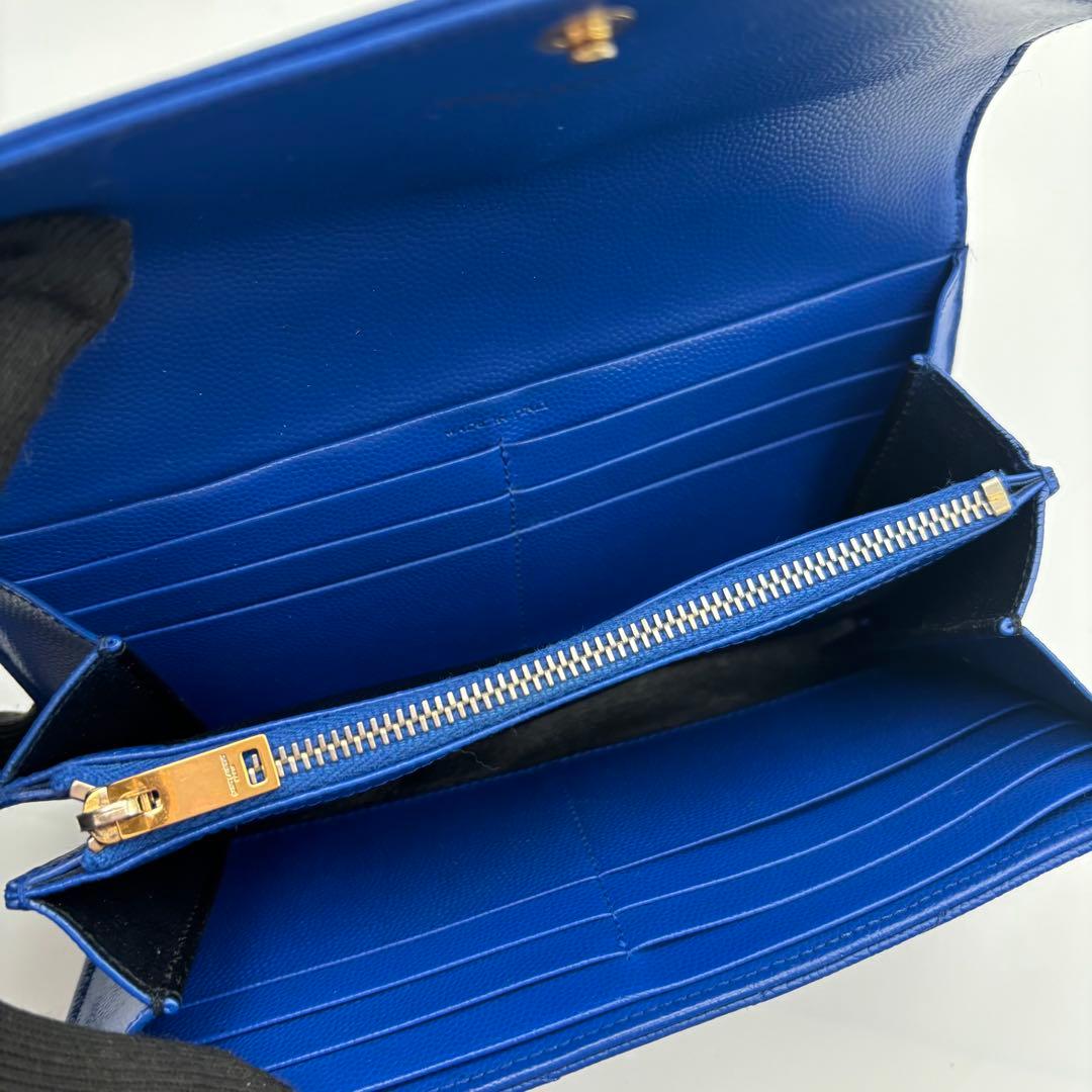 【極美品】サンローラン 長財布 ブルー Vステッチ キャビアスキン YSL