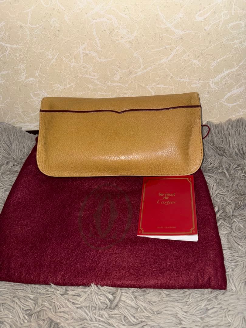 Cartier レザー クラッチバッグ ベージュ
