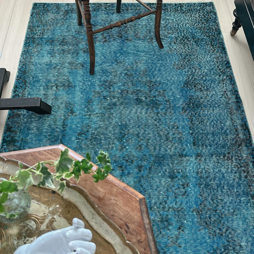 トルコ ヴィンテージラグ A56 ターコイズブルー コバルトブルー オーバーダイ