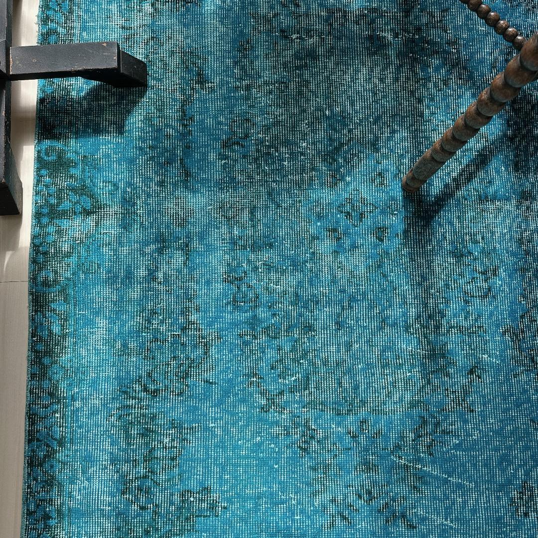 トルコ ヴィンテージラグ A56 ターコイズブルー コバルトブルー オーバーダイ