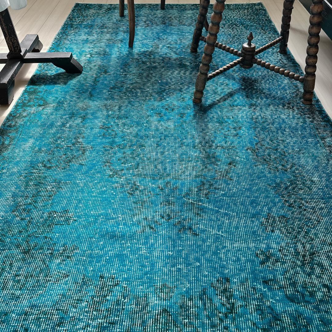 トルコ ヴィンテージラグ A56 ターコイズブルー コバルトブルー オーバーダイ
