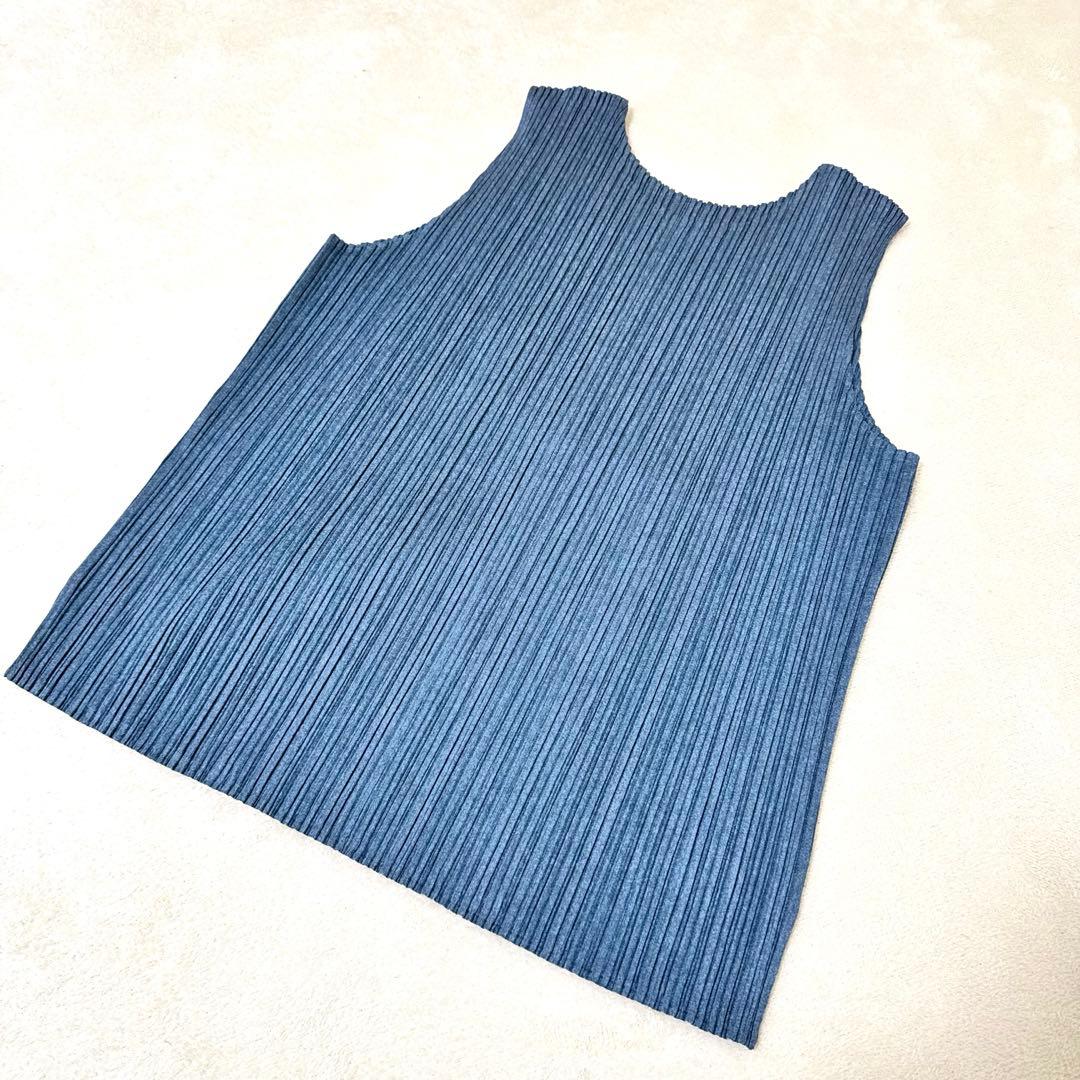 極美品✨PLEATS PLEASE プリーツ　ネイビー　ノースリーブ　スリット
