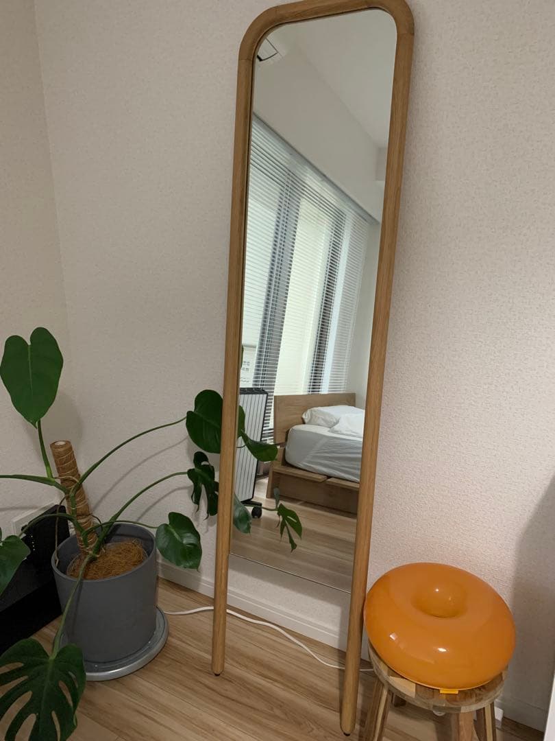 スタンドミラー アーチ型 天然木 ガラス 高さ1600mm