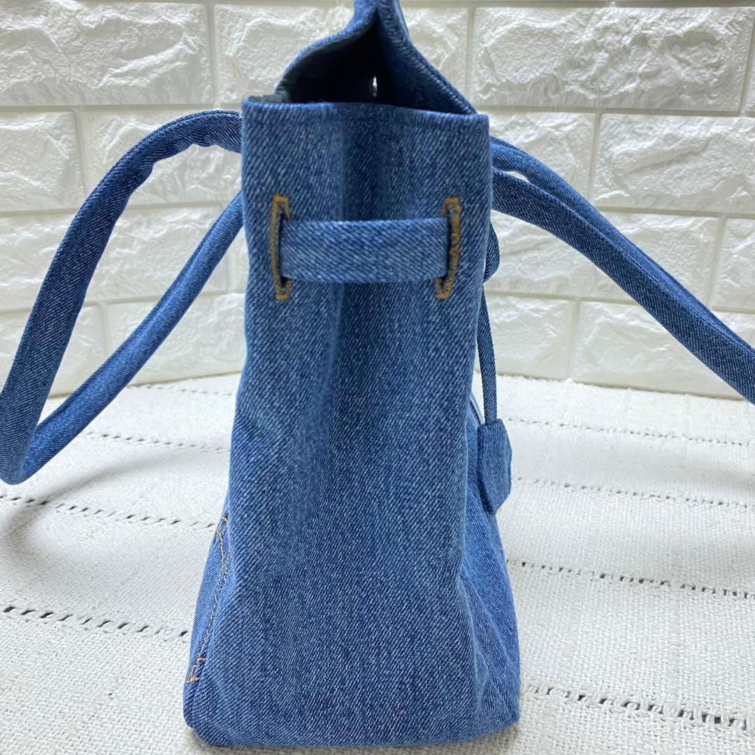 デニムリメイク フラップ付きトートバッグ　【Mサイズ】ミディアムブルー
