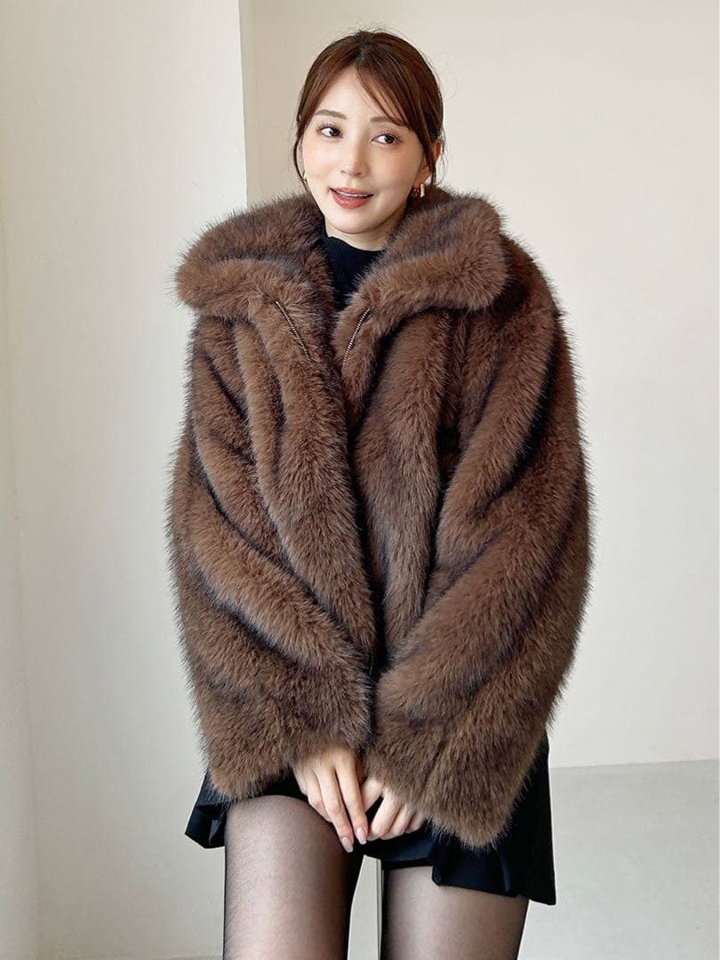 SNIDEL ファーショートコート ブラウン
