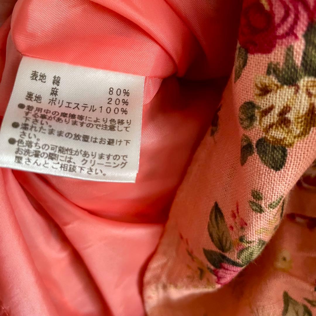 BABY JSK 薔薇花柄サーモン・コーラルピンク　ノースリーブワンピースにも