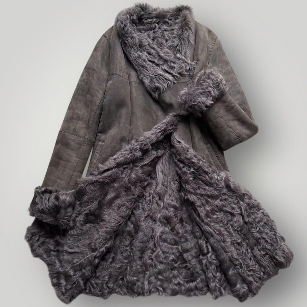 美品 高級 イヴサンロモン リアルムートン コート 羊革 ファーコート グレー