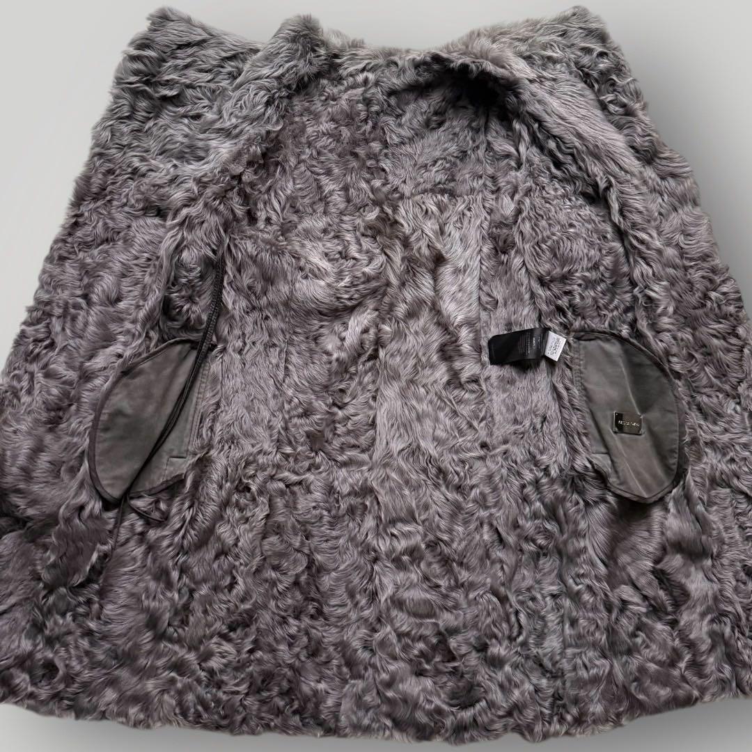 美品 高級 イヴサンロモン リアルムートン コート 羊革 ファーコート グレー