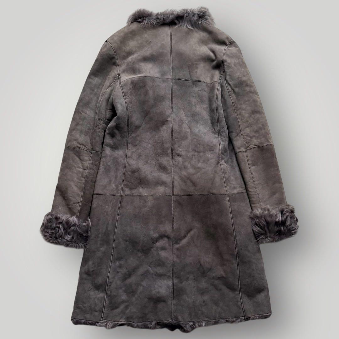 美品 高級 イヴサンロモン リアルムートン コート 羊革 ファーコート グレー