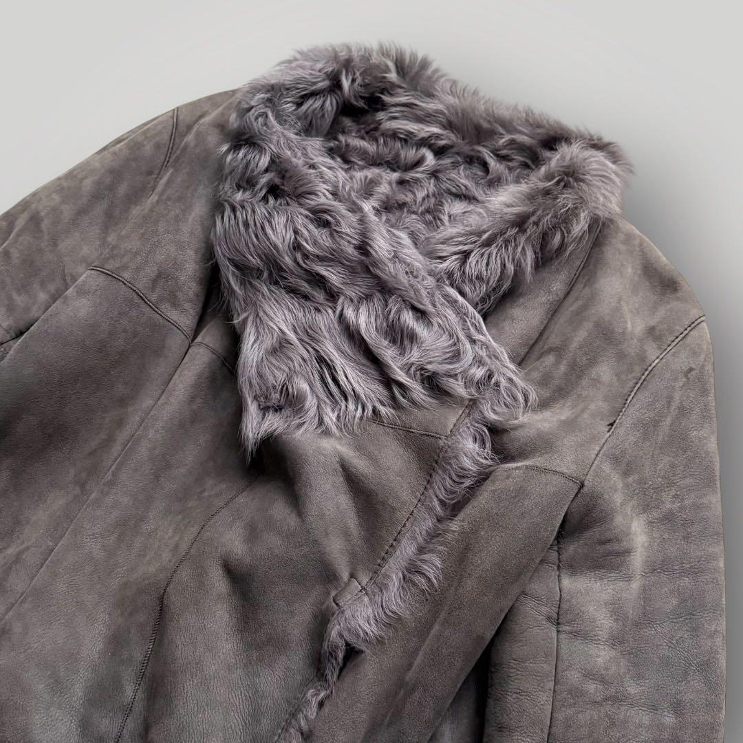 美品 高級 イヴサンロモン リアルムートン コート 羊革 ファーコート グレー