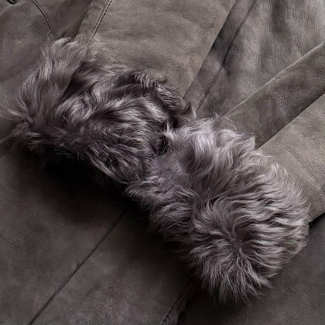 美品 高級 イヴサンロモン リアルムートン コート 羊革 ファーコート グレー