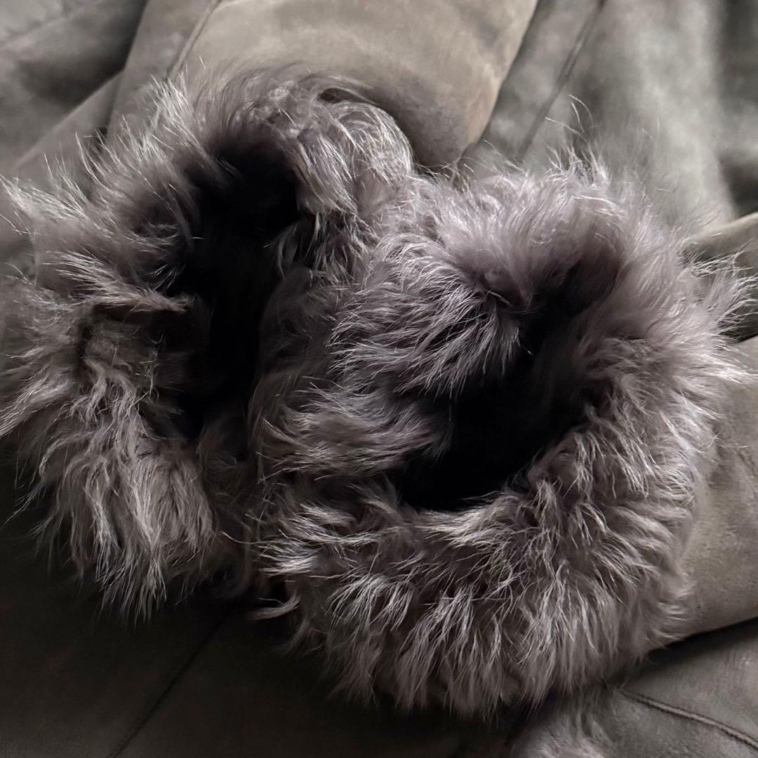 美品 高級 イヴサンロモン リアルムートン コート 羊革 ファーコート グレー