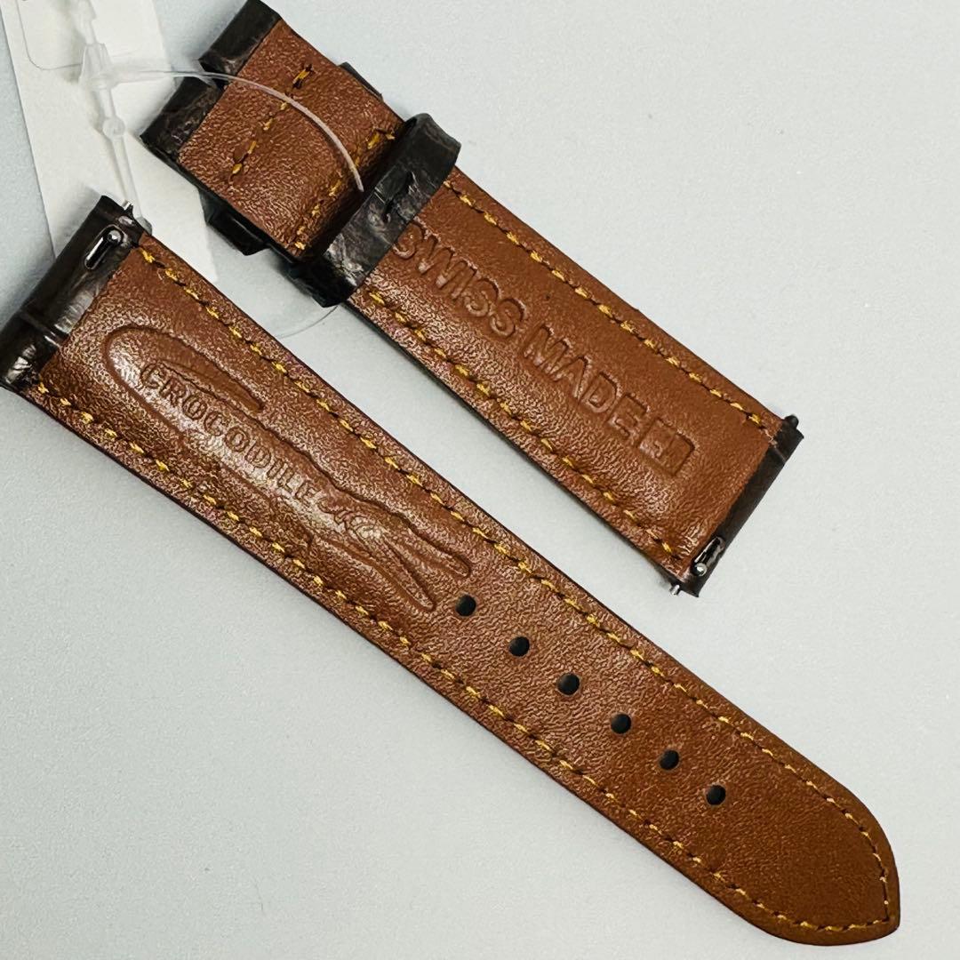 7005#21mm-18mmダークブラウン★本物クロコダイルベルト★スイス製
