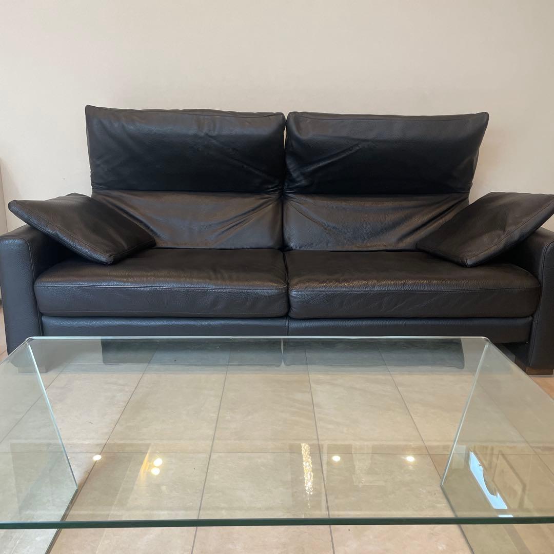 IDC大塚家具 LSシリーズ　黒レザー2人掛けソファ