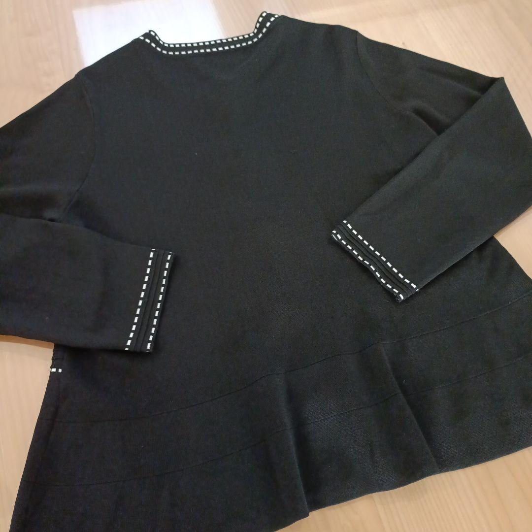 スーパービューティー　ステッチ　お花ビジューカーディガン　大きいサイズ　44　黒