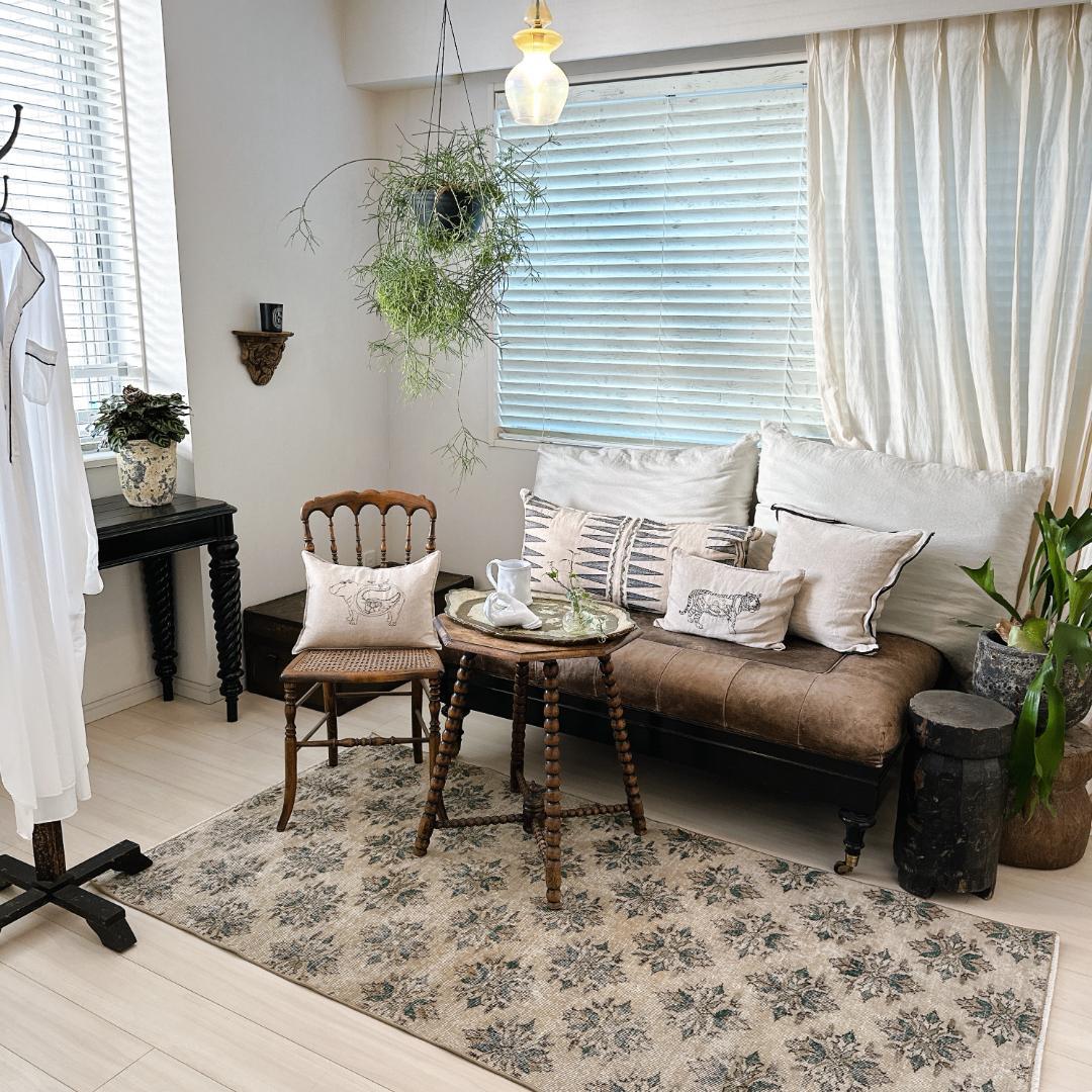 トルコ ヴィンテージラグ A116 ベージュ セージグリーン ダークグリーン