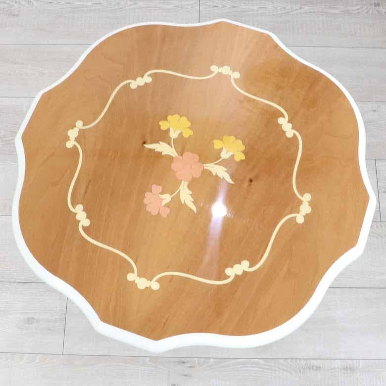 ティーテーブル イタリア ナチュラル/ホワイト 象嵌 カフェテーブル