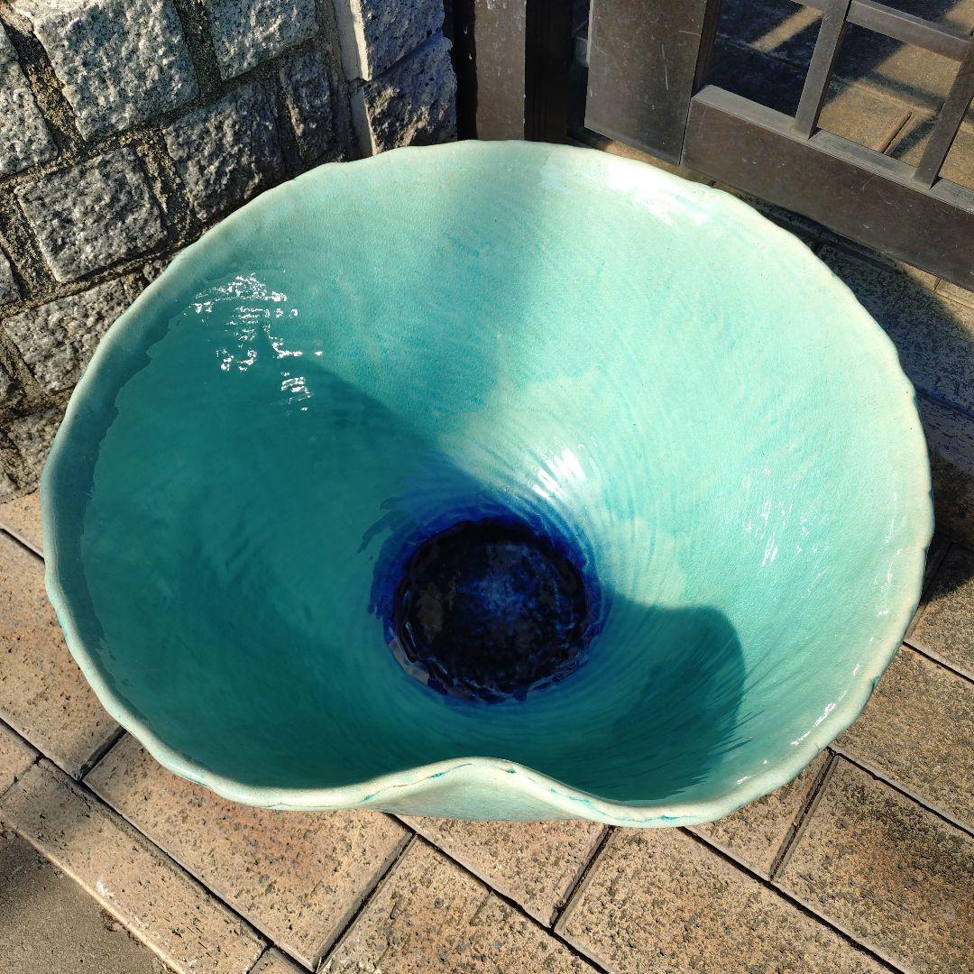 信楽焼　手作りめだか鉢　水連鉢　ビオトープ　直径50〜52㌢