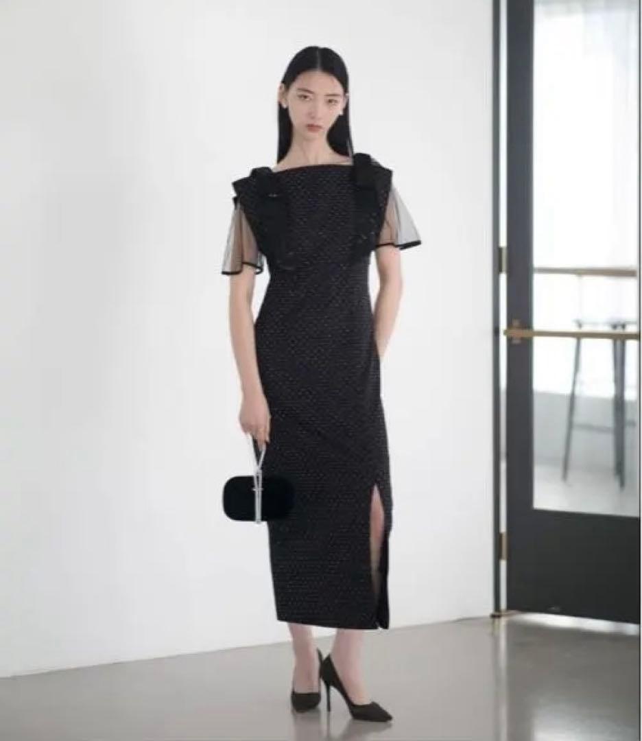 Leja 2WAY花柄リボンドットストーンブラックドレス