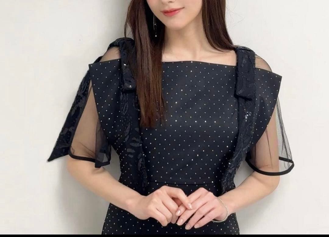 Leja 2WAY花柄リボンドットストーンブラックドレス