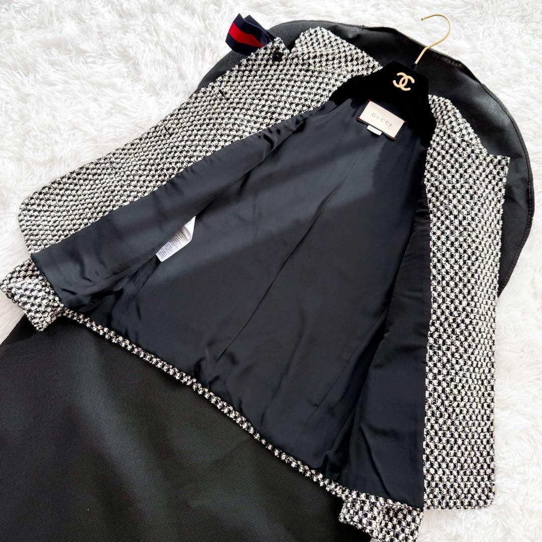 GUCCI ツイードジャケット リボン シェリーライン GGパールボタン 40
