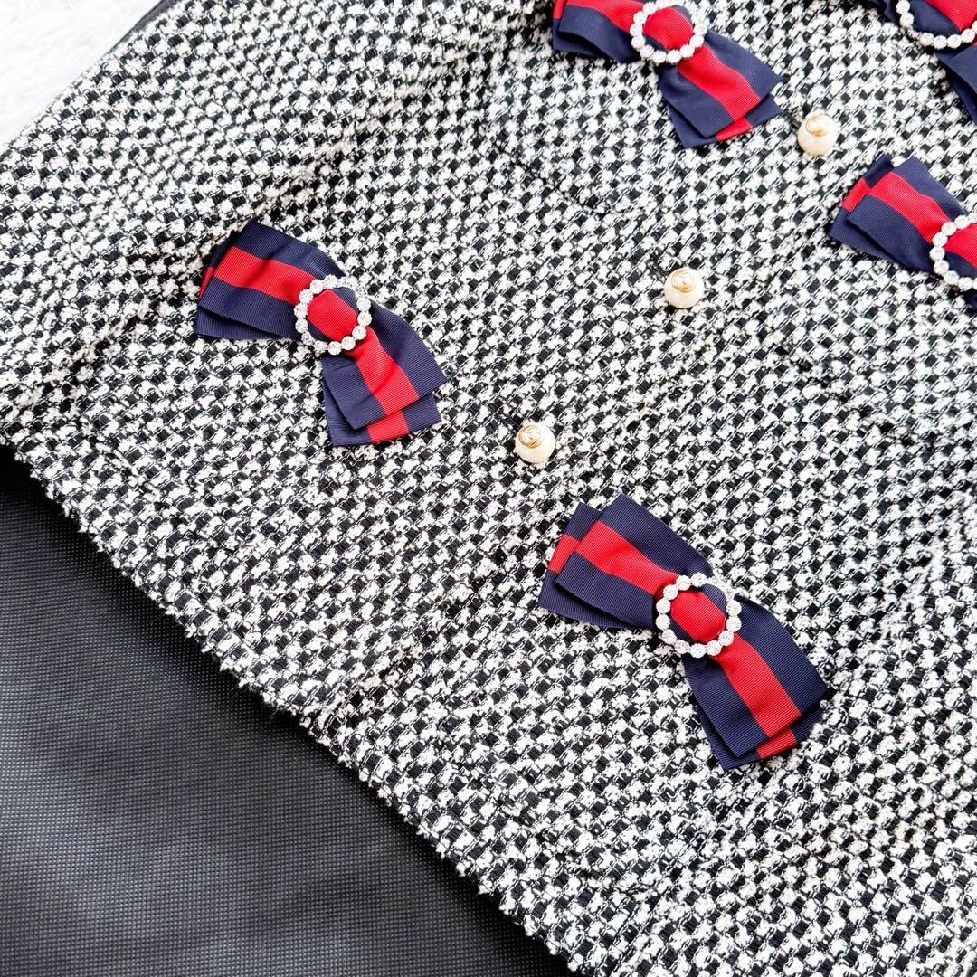 GUCCI ツイードジャケット リボン シェリーライン GGパールボタン 40